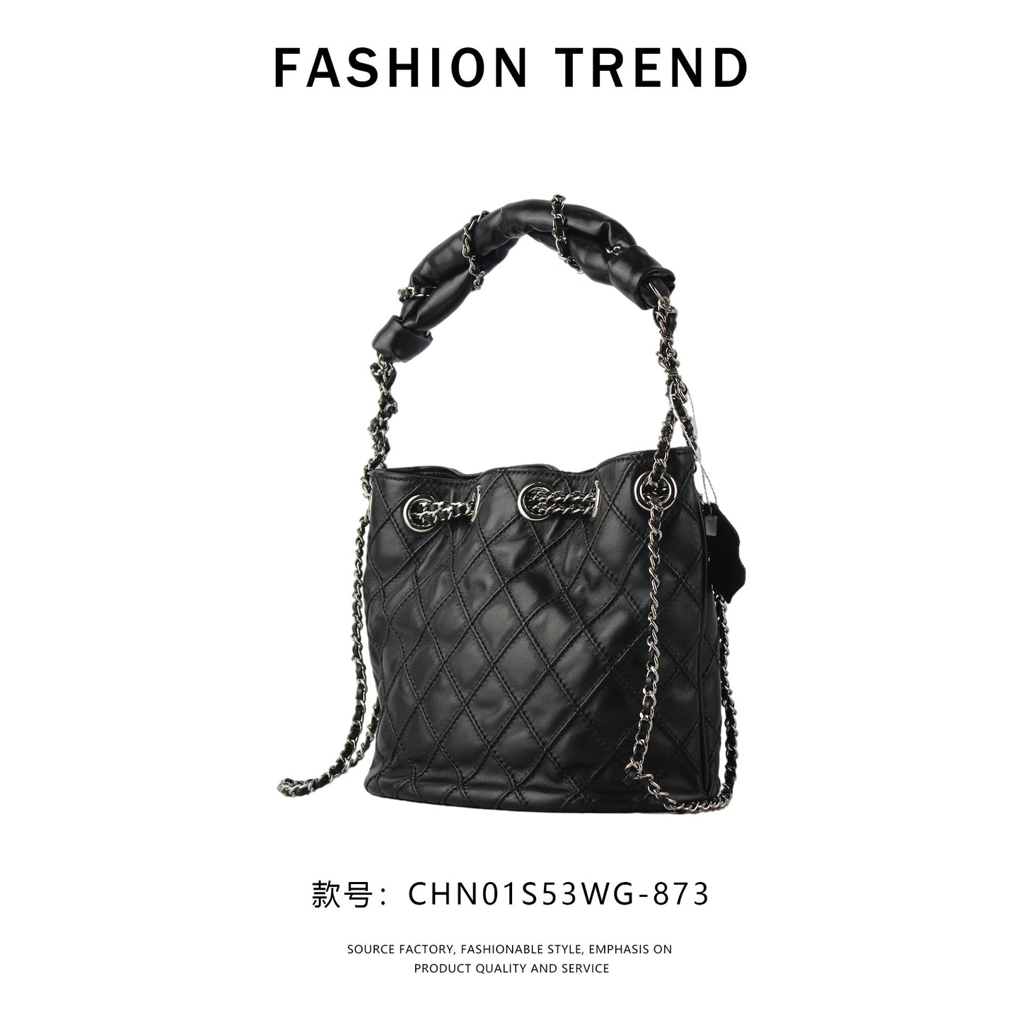 【$139.94】NiceBags new diamond chain crossbody small bag drawstring bucket bag