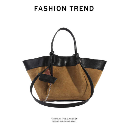 [$119.99] NiceBags Top layer cowhide linen stitching basket women's bag 2025 new